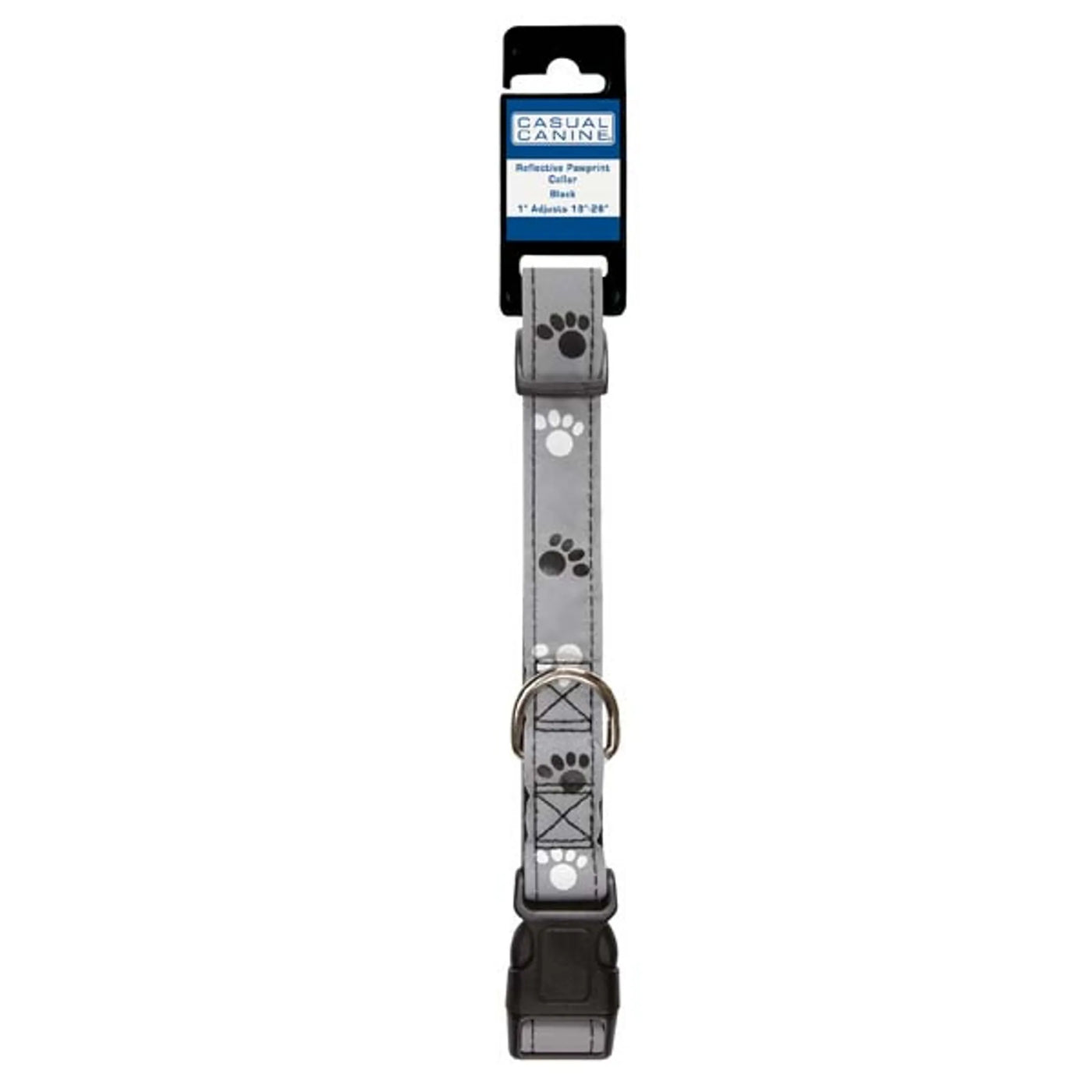 CC Reflective Pawprint Collar – Black (10–16")