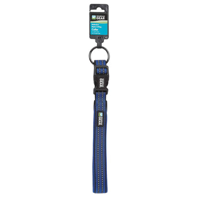 Reflective Padded Nylon Dog Collar XL Blu